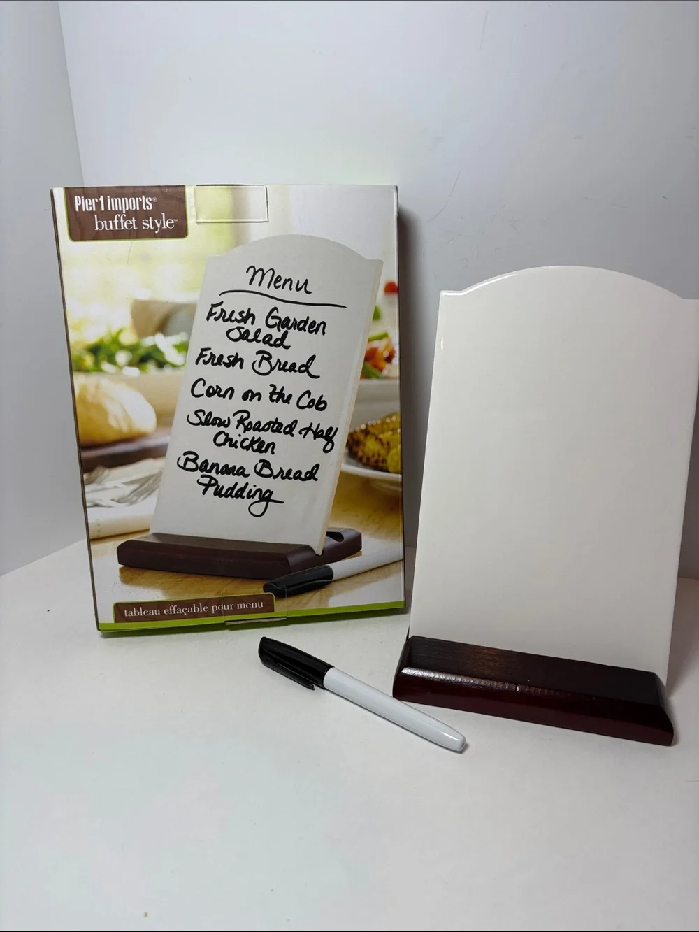 Pier 1 White Dry-Erase Menu Board with Dark Wood Base
